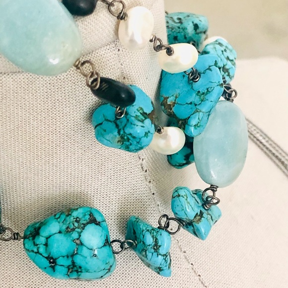 Vintage Turquoise nugget bracelet and necklace - Picture 3 of 11